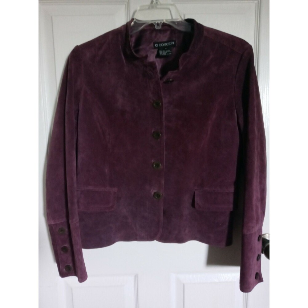 Women's C Concepts Suede Jacket Size 12 Purple Coat 100% Leather Pockets